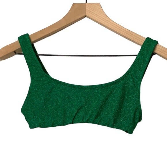 NWT Good American Summer Green sparkly green bikini top. Size 0 (X-Small) - Picture 1 of 8